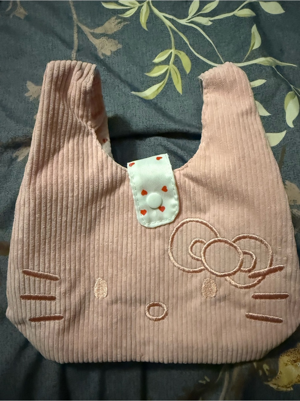 Hello Kitty Blush Pink Corduroy small tote with Heart Snap
